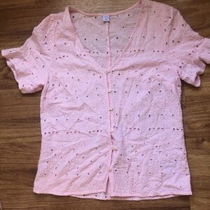 Old Navy Button Eyelet Blush Blouse Top